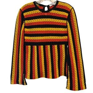 Gabriela Hearst Orange, Black, and Yellow Striped Crochet Long Sleeve Top Size S